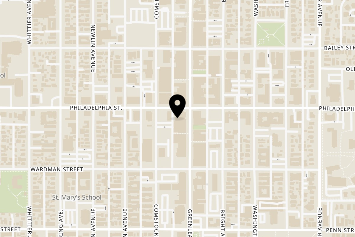 Map showing the location of Steve's BBQ on 7007 Greenleaf Ave #101a in Whittier